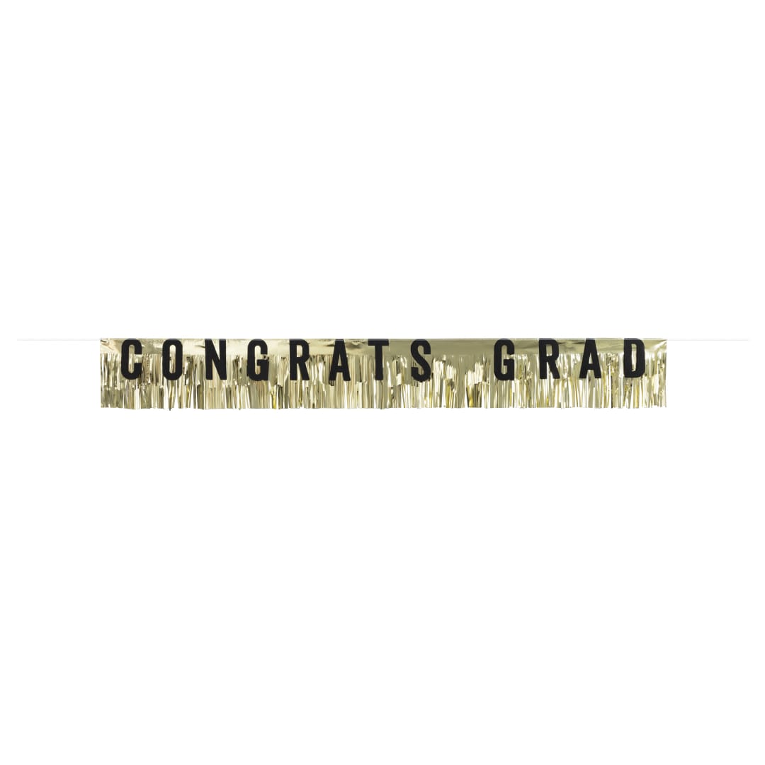 Gold "Congrats Grad" Foil Fringe Banner, 6 ft
