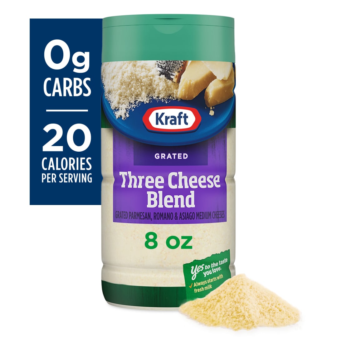Kraft Natural Grated Parmesan, Romano and Asiago Cheese Shaker, 8 oz Bottle