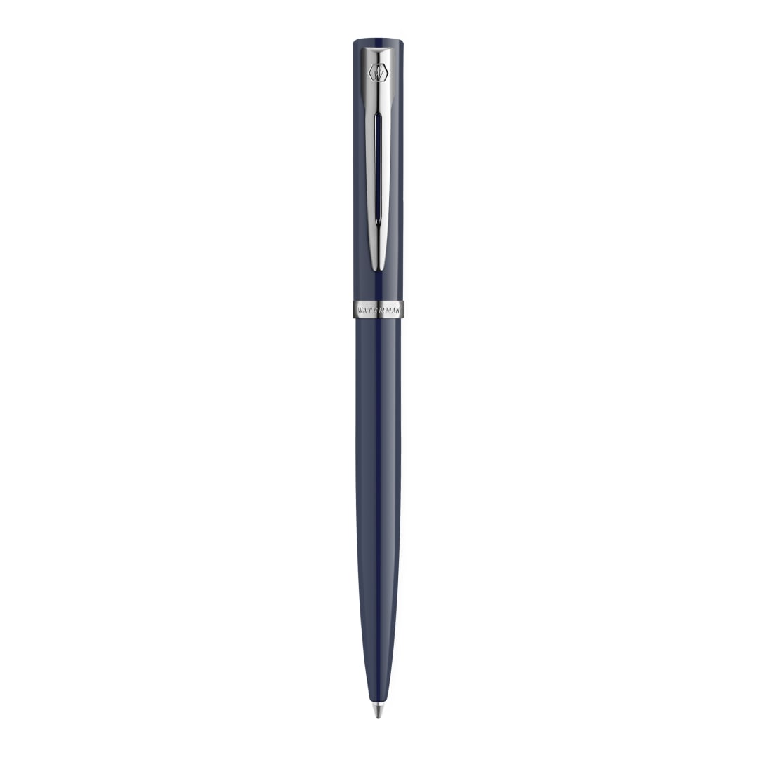Waterman Impression Bolígrafo | Punta media con recarga de tinta azul | Laca azul con adornos chapados en paladio | Caja de regalo