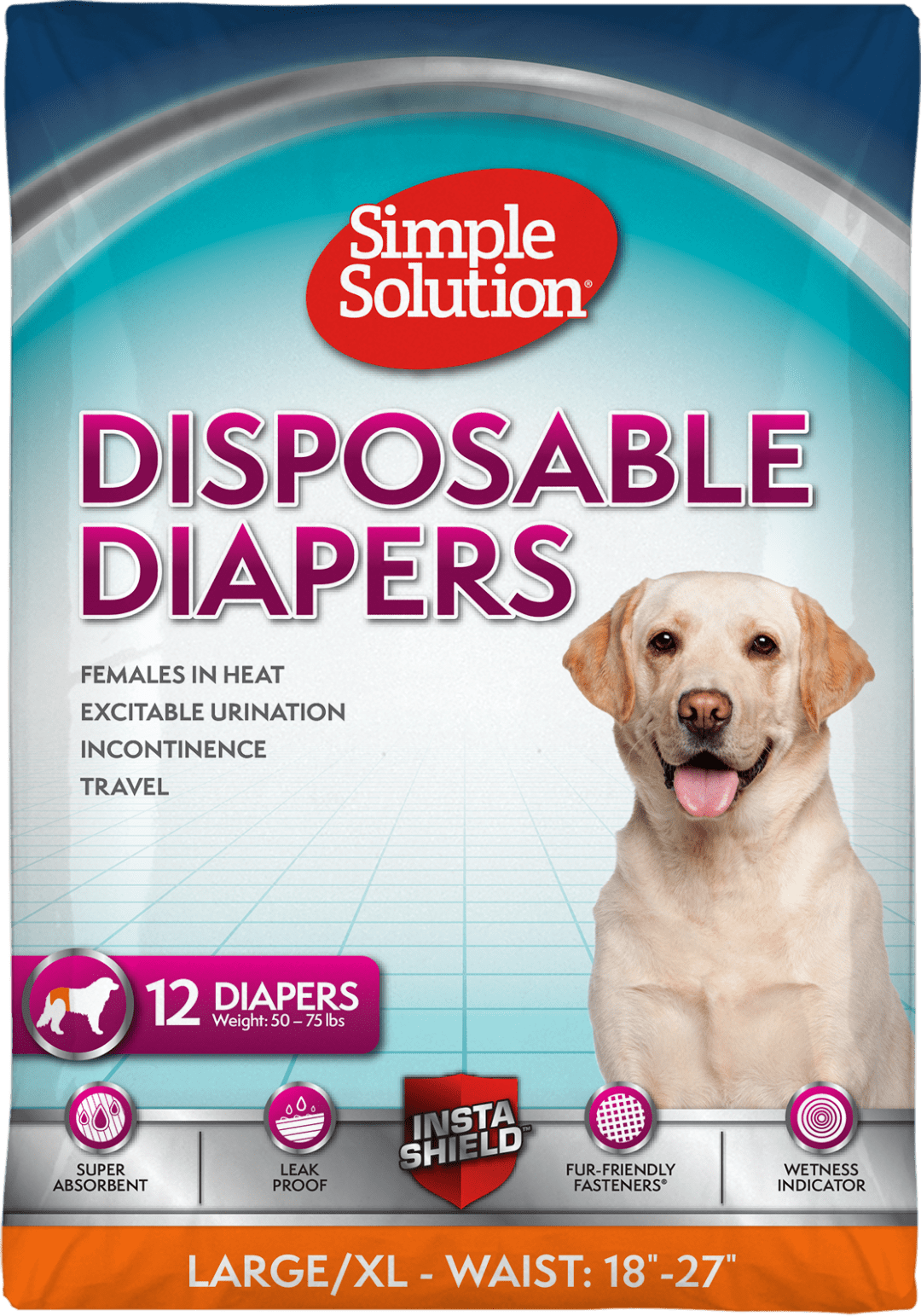 Simple Solution Disposable Dog Diapers for Female Dogs | Super Absorbent Leak-Proof Fit | Large | 12 Count