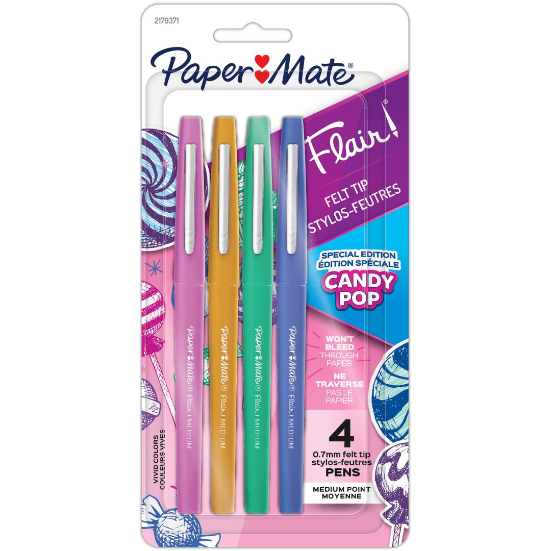 Paper Mate Flair Felt Tip Pens, Medium Point (0.7 mm), Limited Edition Candy Pop Pack, 4 Count