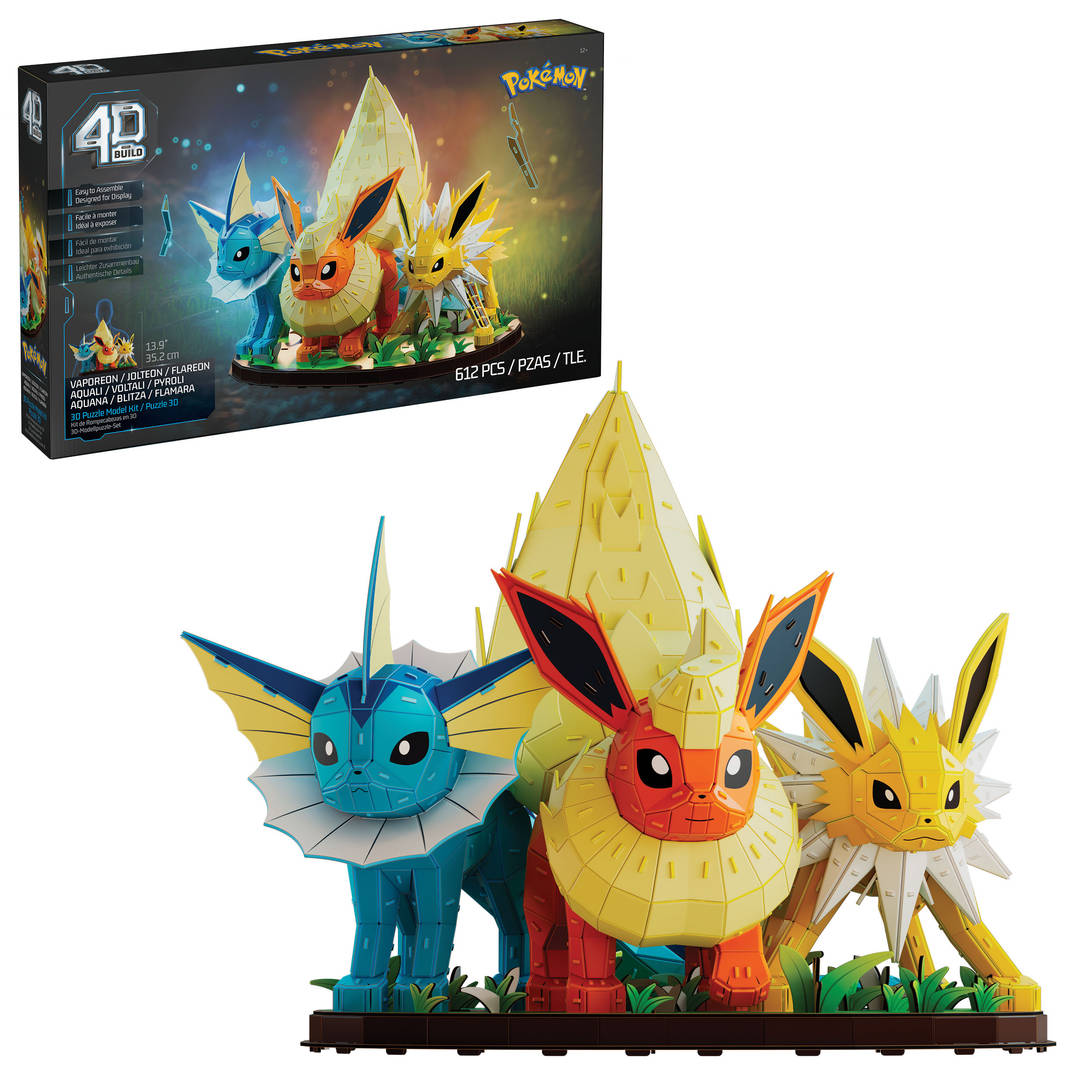 4D Build Pokémon Eevee Evolution Trio 3D Puzzle Model Kit, Shelf Display