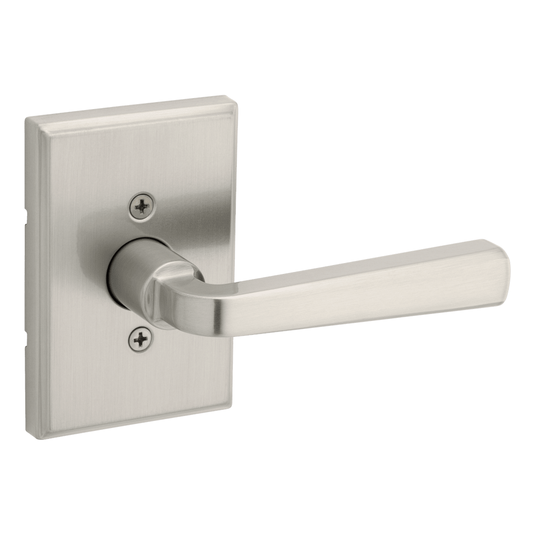 Trafford Rectangle Rose Dummy Door Lever in Satin Nickel