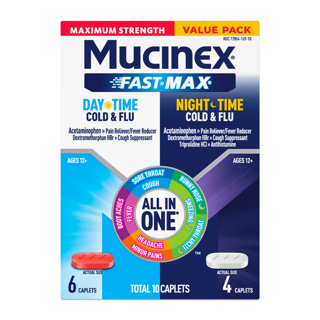 MUCINEX® FAST-MAX® Daytime Cold & Flu & Nighttime Cold & Flu Caplets - 24/10 ct.