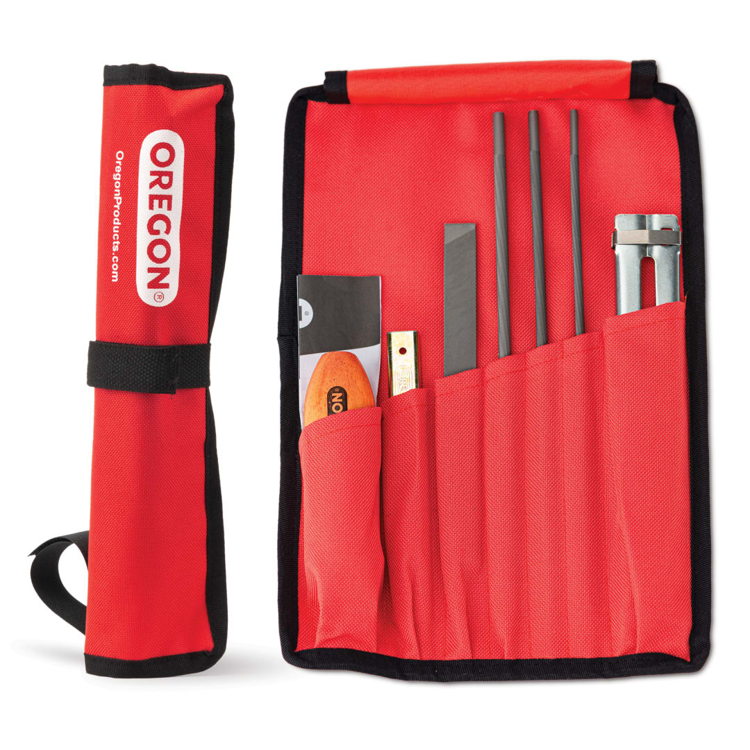 Oregon Universal Chainsaw Field Sharpening Kit - Includes 5/32-inch (4 mm), 3/16-inch (4.8 mm), and 7/32-inch (5.5 mm) Round Files, Flat File, Handle, Filing Guide, and Pouch (617067)