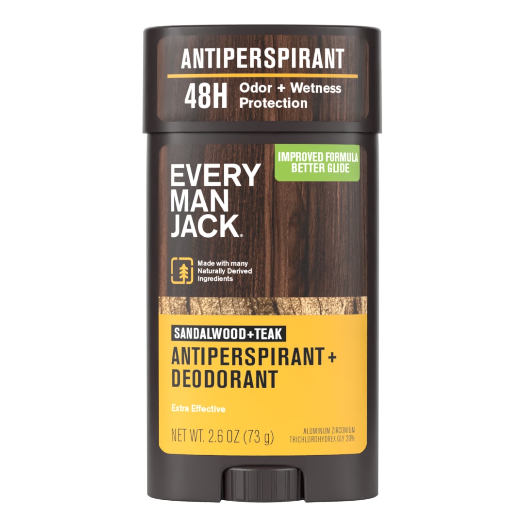 Every Man Jack Men’s Sandalwood Teak Antiperspirant Deodorant - Stay Fresh with Antiperspirant Men’s Deodorant - Odor Crushing, Long Lasting, Plant-Based, and No Harsh Chemicals - 2.6 oz