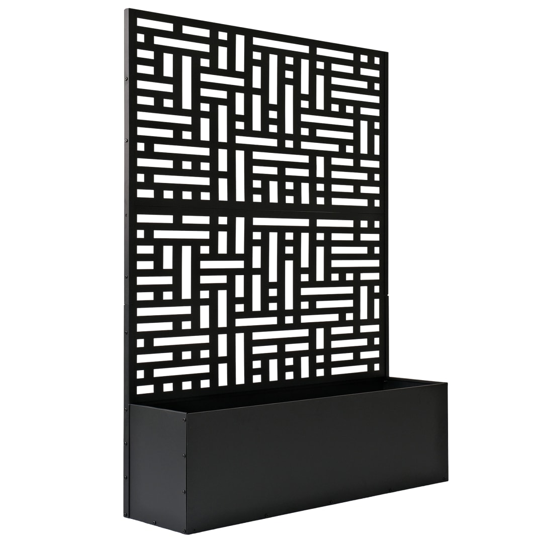 6 ft. x 4 ft. Black Freestanding Metal Privacy Screen Room Divider with Flower Box