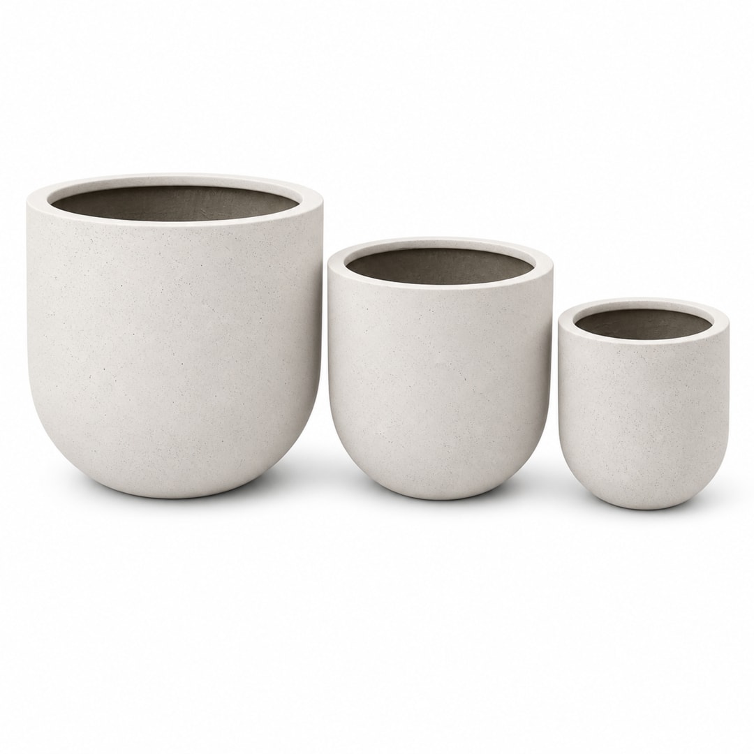 Set of 3 Round Cylinder Polystone Indoor/Outdoor Planters, White