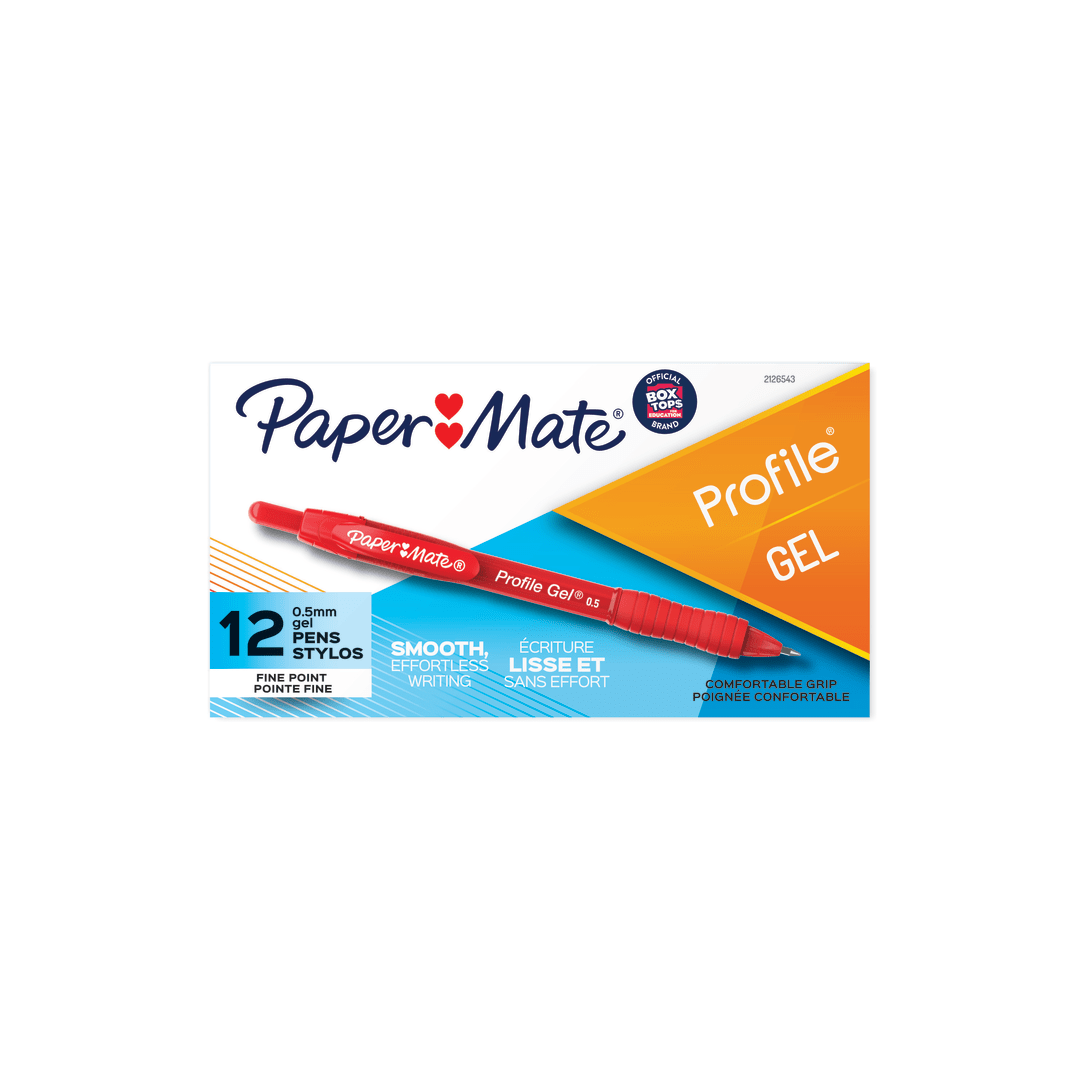 Paper Mate Gel Pen, Profile Retractable Pen, 0.5mm, Red, 12 Count