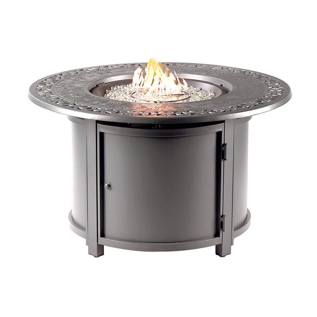 Round 44 in. x 44 in. Aluminum Propane Fire Pit Table with Glass Beads, Two Covers, Lid, 55,000 BTUs in Grey Finish