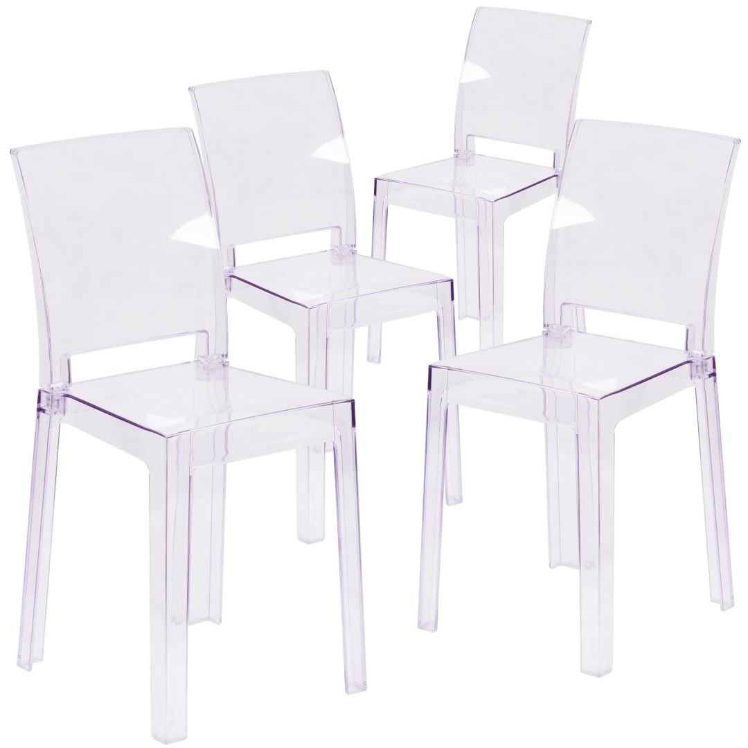McKenna 4 Pack Ghost Chair with Square Back in Transparent Crystal