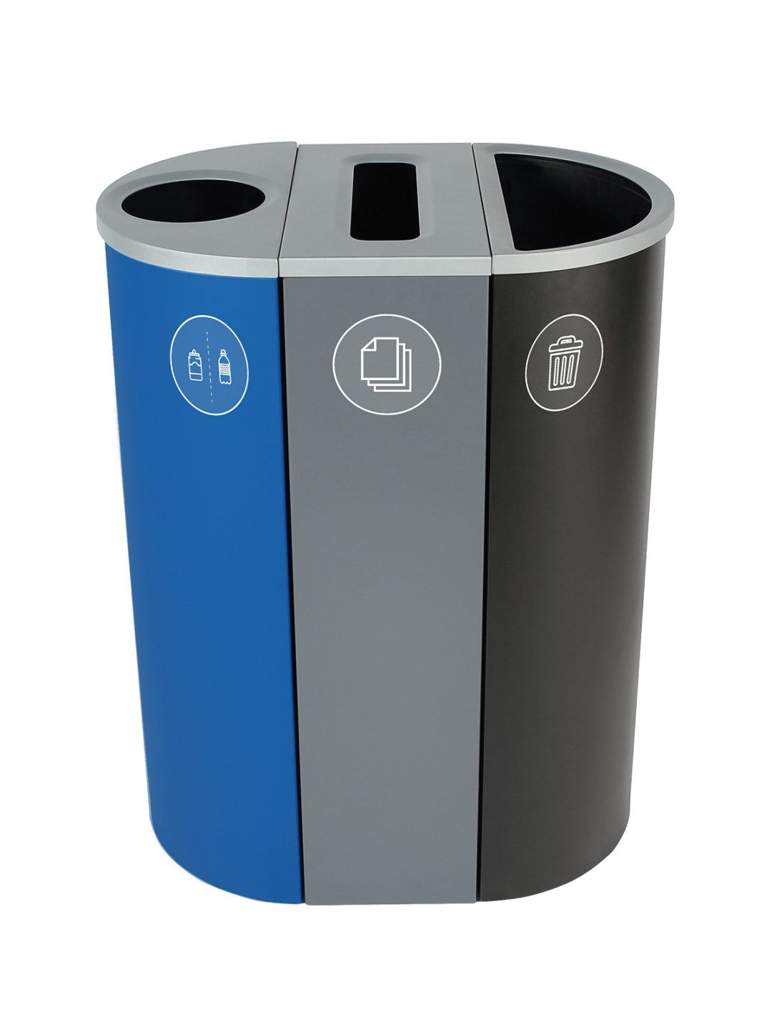  SPECTRUM - Triple - Kit - Cans &amp; Bottles-Paper-Waste - Circle-Slot-Full - Blue-Grey-Black