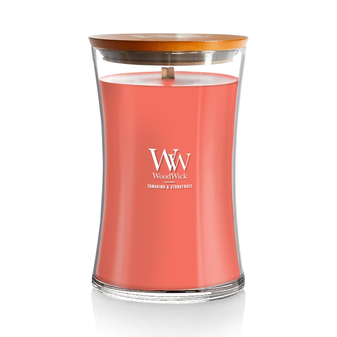 WoodWick Large Hourglass Candle Tamarind/Stonefruit - Premium Soy Blend Wax Pluswick Innovation Wood Wick Made in USA