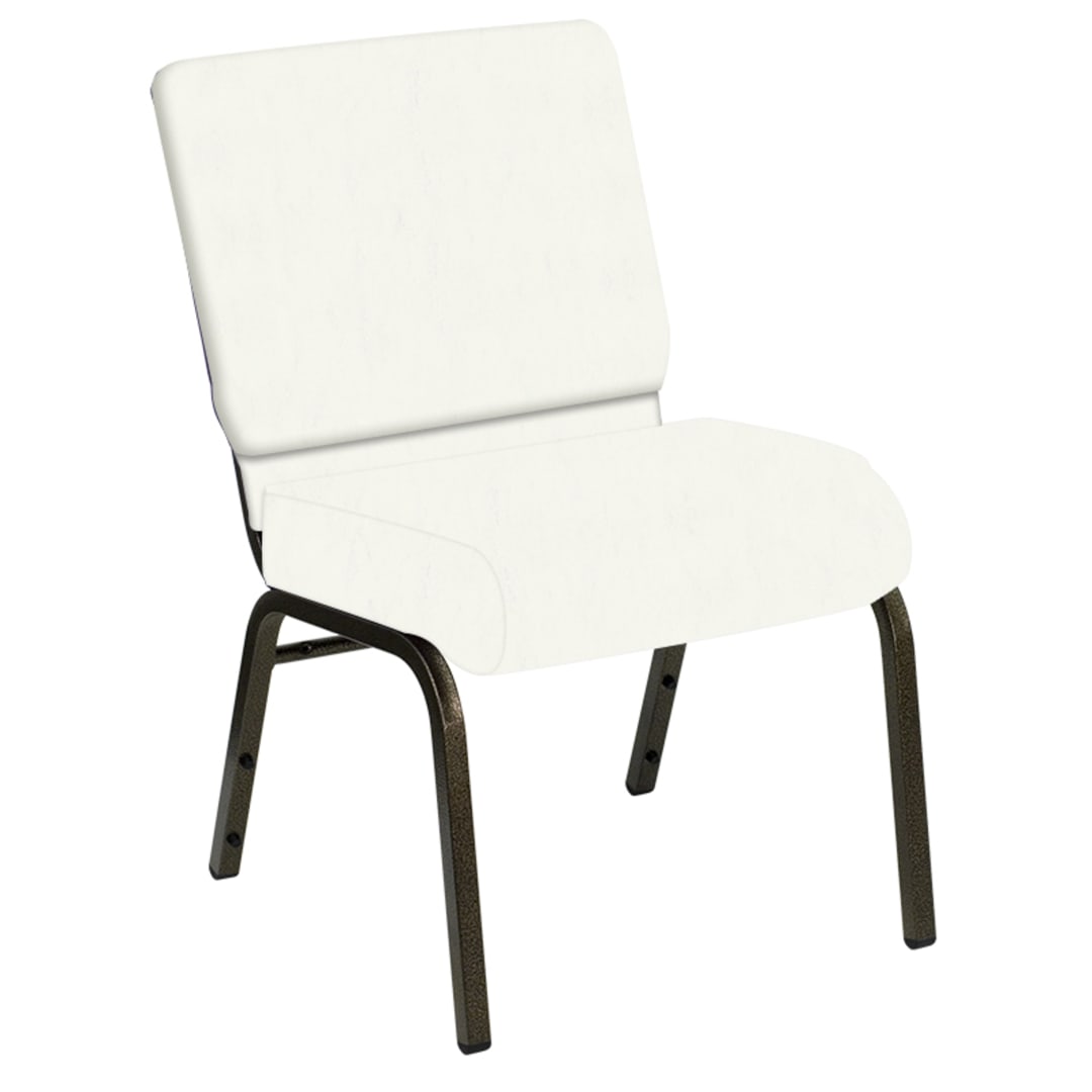 Embroidered HERCULES Series 21''W Church Chair in E-Z Marine White Vinyl - Gold Vein Frame