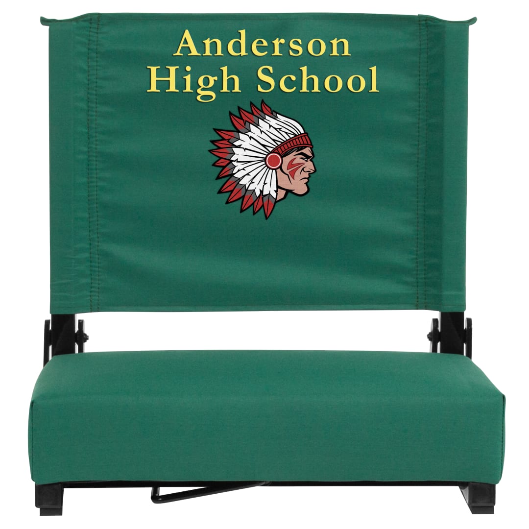 Grandstand Personalized 500 lb Capacity Padded Stadium Chair, Folding Seat with Handle, Lightweight &amp; Durable, Hunter Green