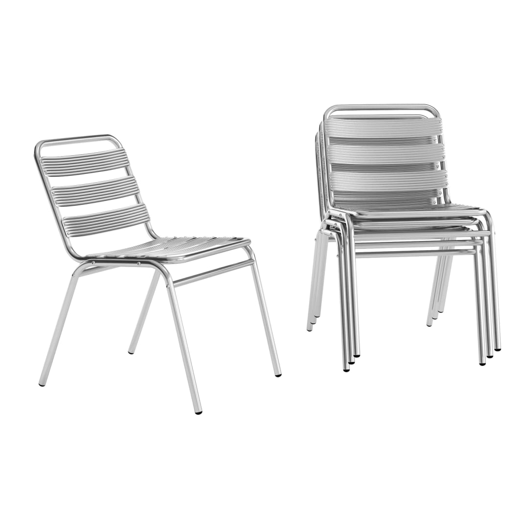 Lila 4 Pack Commercial Metal Indoor-Outdoor Restaurant Stack Chair with Triple Slat Back
