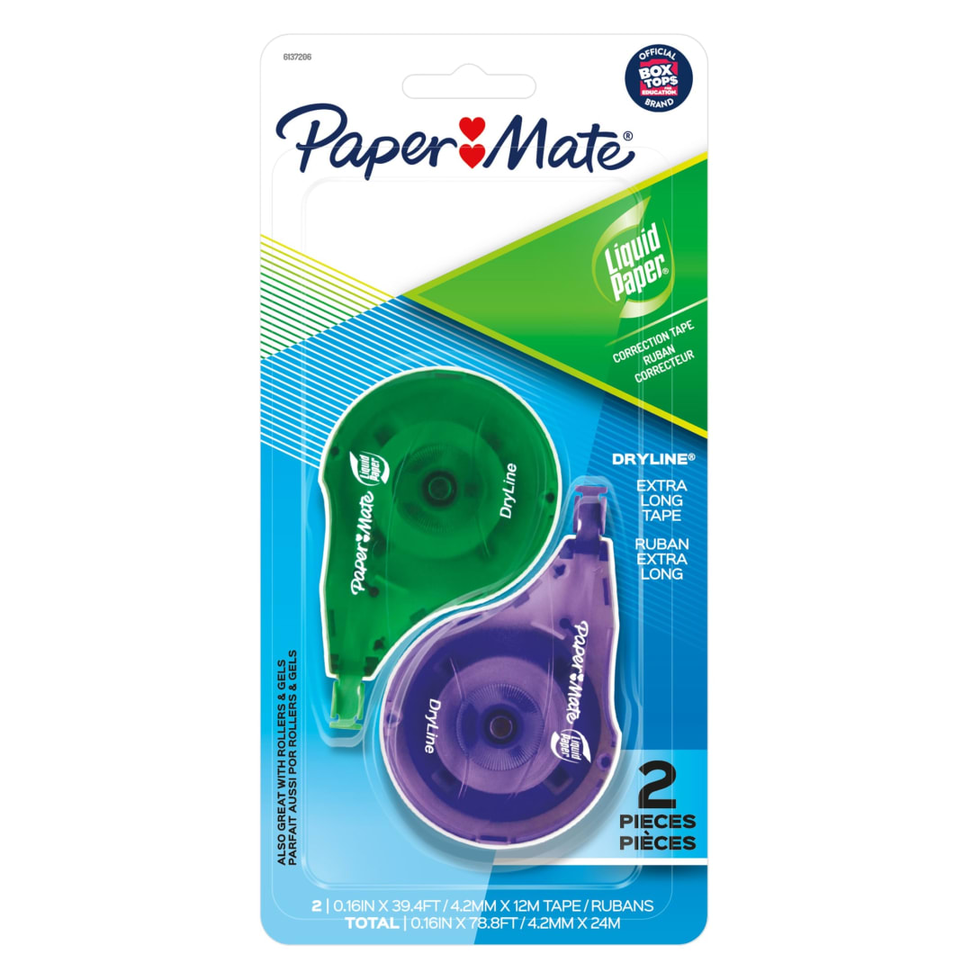 Paper Mate Liquid Paper DryLine, Extra Long Tape, Assorted Colors, 2 Count