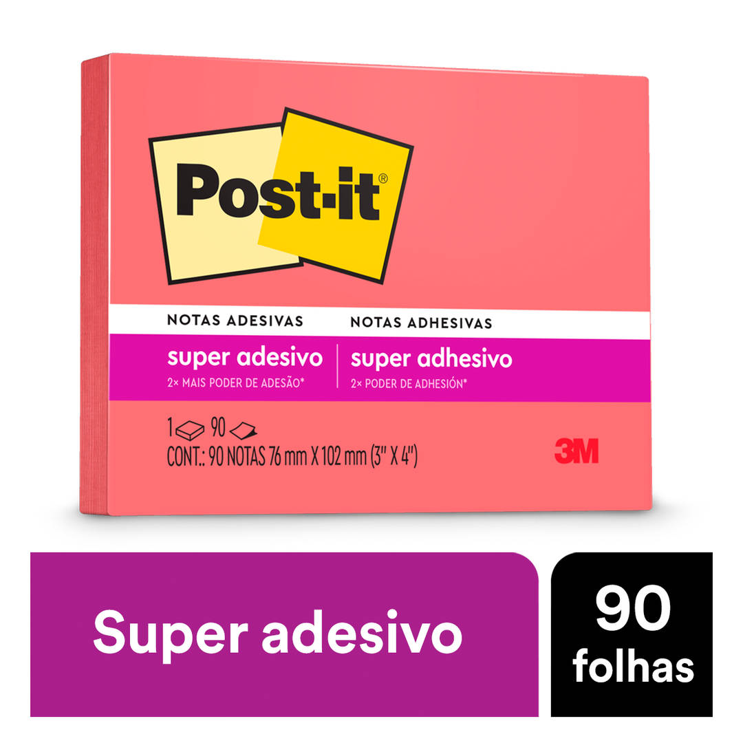 Bloco de Notas Super Adesivas Post-it®, Poppy, 76 mm x 102 mm, 90 Folhas