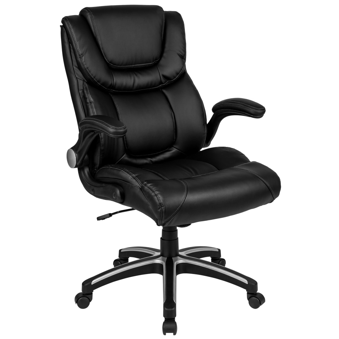 Hansel High Back Black LeatherSoft Executive Swivel Office Chair with Double Layered Headrest and Open Arms
