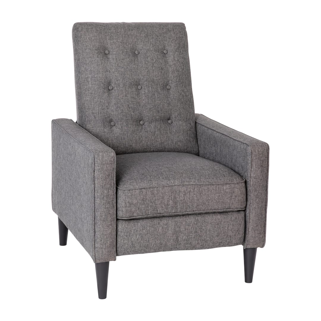 Ezra Mid-Century Modern Fabric Upholstered Button Tufted Pushback Recliner in Gray for Residential &amp; Commercial Use