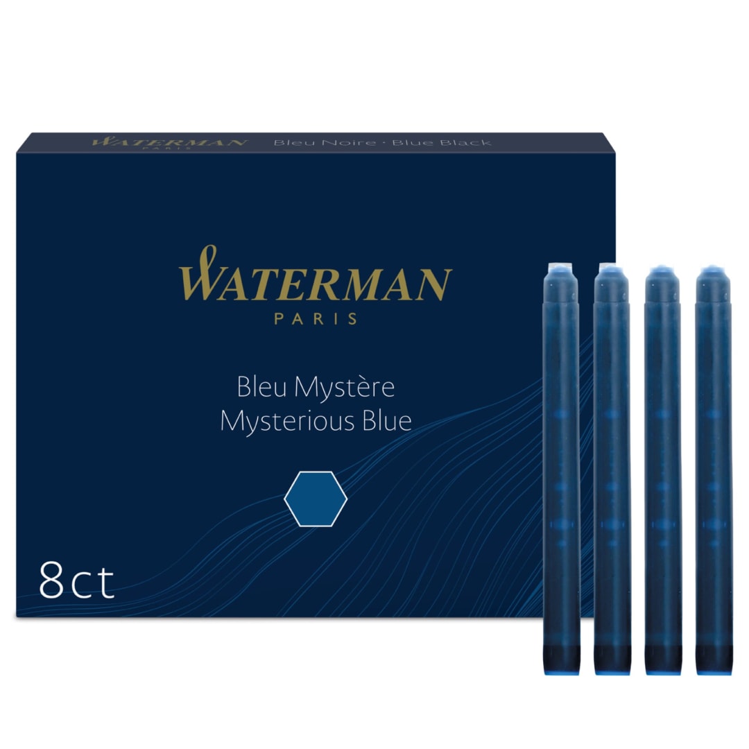 Waterman Fountain Pen Ink Cartridges | Long Size | Mysterious Blue Ink | 8 Count