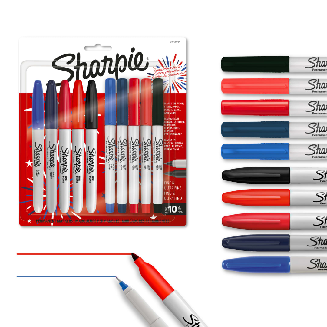 Sharpie® Permanent Markers, Fine and Ultra-Fine Points, Assorted, 10 Count, USA 250th Anniversary Edition