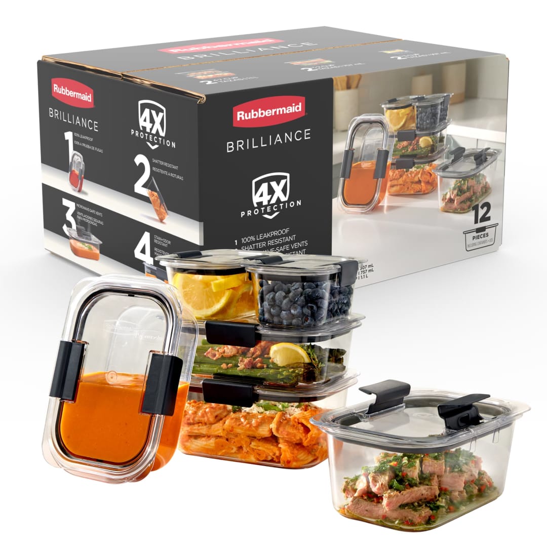 Rubbermaid Brilliance 12-Piece Set, Meal Prep Containers, Leakproof Food Storage Containers