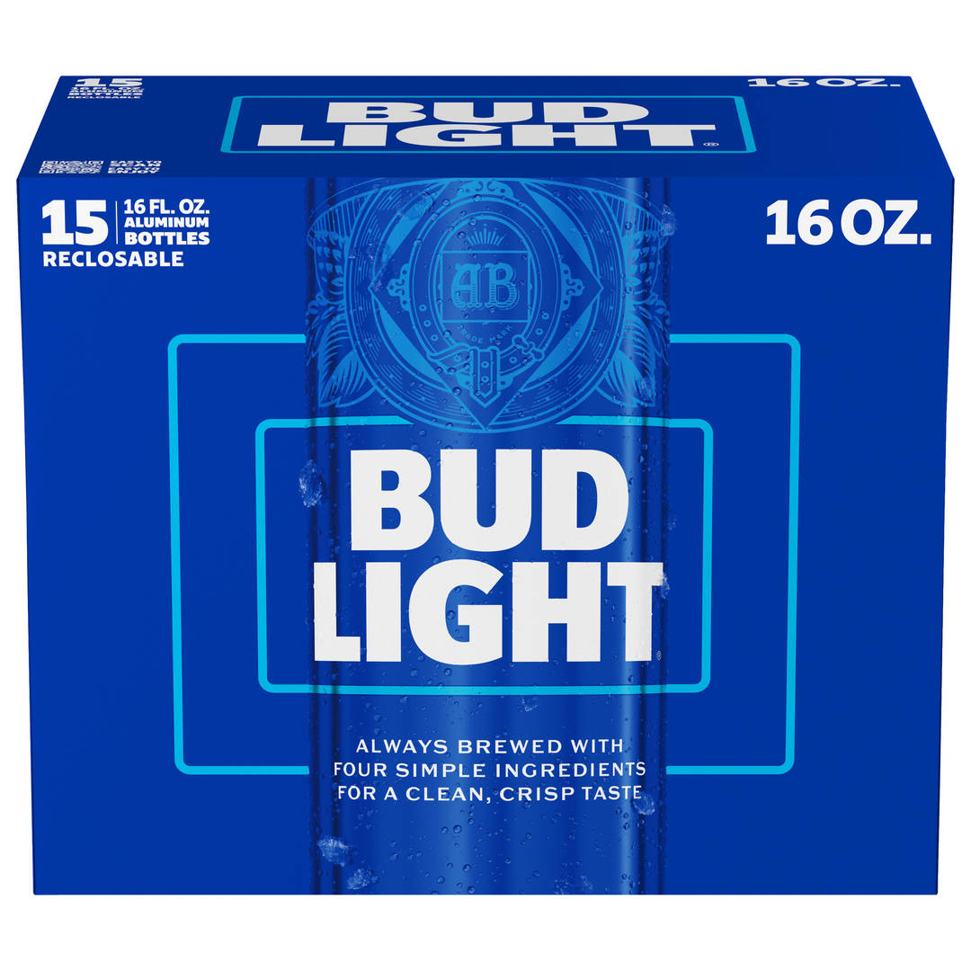 Bud Light 15x16oz Reclosable Aluminum Bottle END Load Folding CARRIER