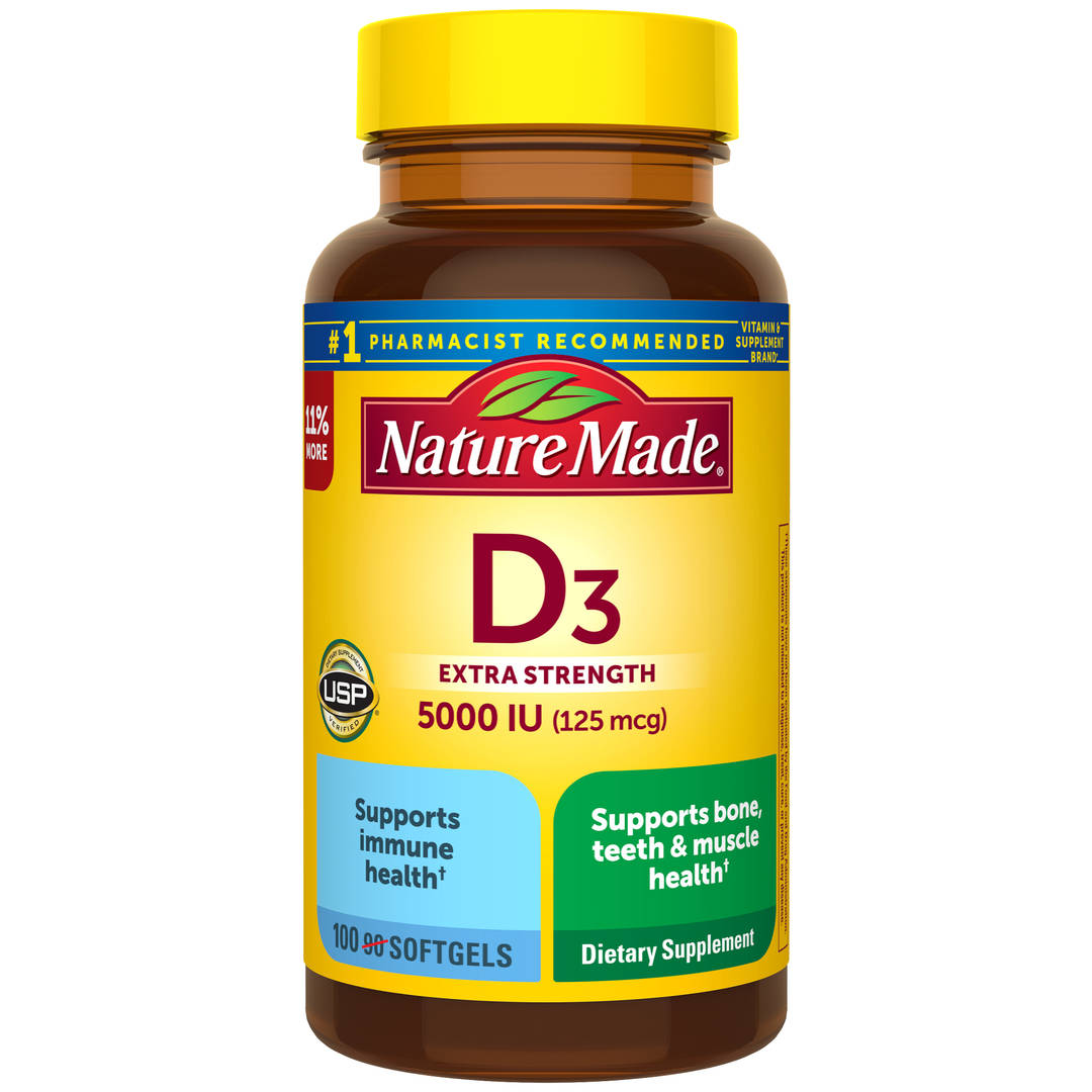 Nature Made Extra Strength Vitamin D3 5000 IU (125 mcg) Softgels, 100 Count