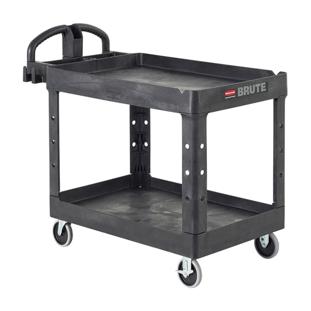BRUTE Heavy Duty Ergo Handle Utility Cart, Lipped Shelf, Small, Black