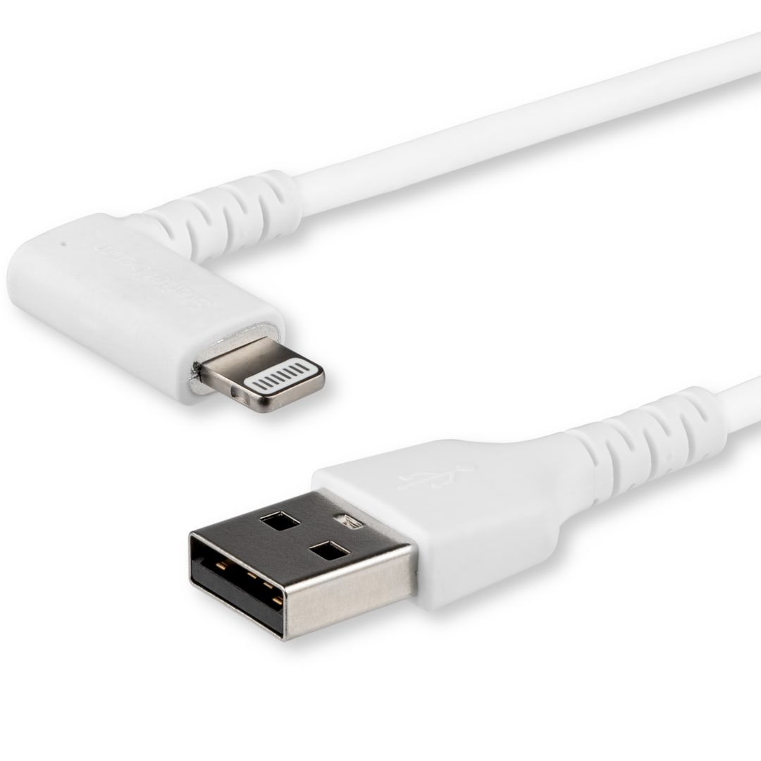 Rugged USB to Right Angle Lightning White Cable - 2m