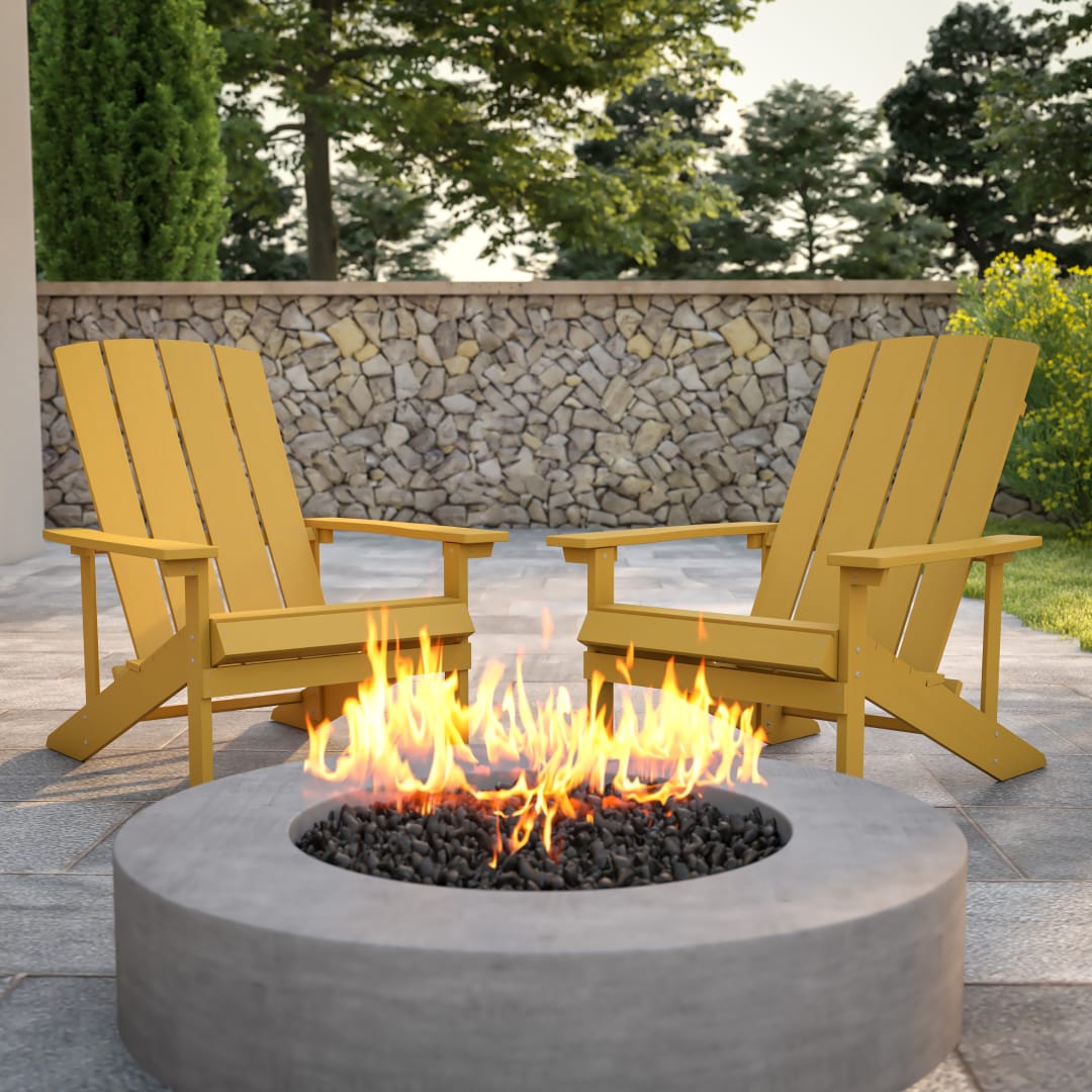 Set of 2 Charlestown All-Weather Poly Resin Wood Adirondack Chairs in Yellow