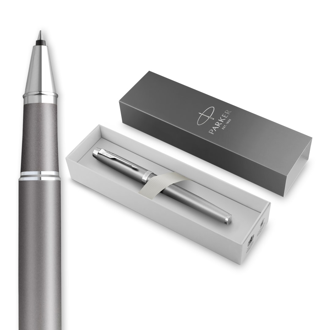 Bolígrafo Roller Parker Im Writing Rituals, Acabado Gris Con Degradado, Adornos Cromados, Punta Fina, Tinta Negra, Estuche De Regalo