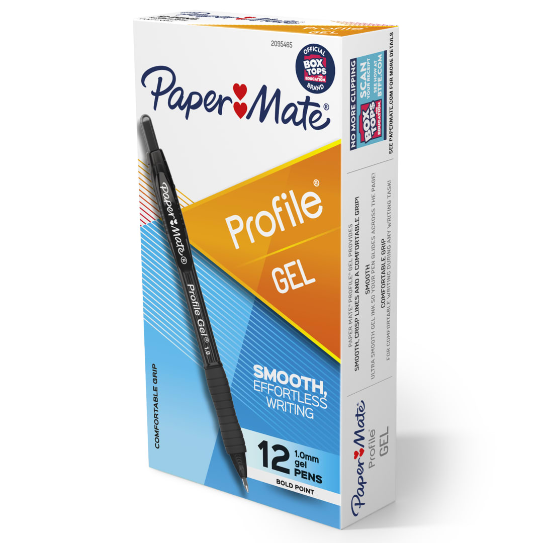 Paper Mate® Gel Pen, Profile Retractable Pen, 1.0mm, Black, 12 Count