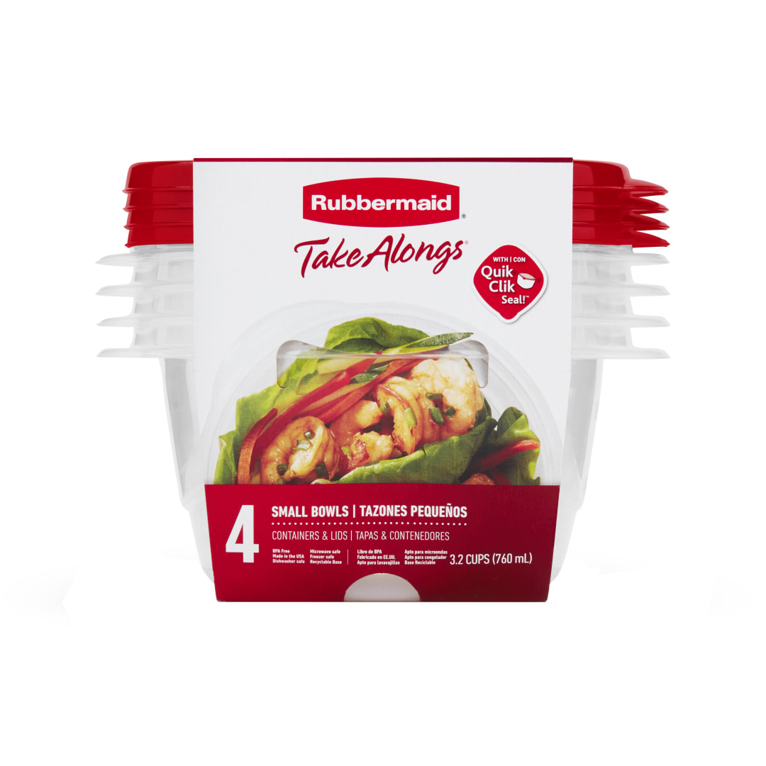 Rubbermaid TakeAlongs Small Bowls Food Storage Containers, 760 mL (3.2 Cup), 4 Pack