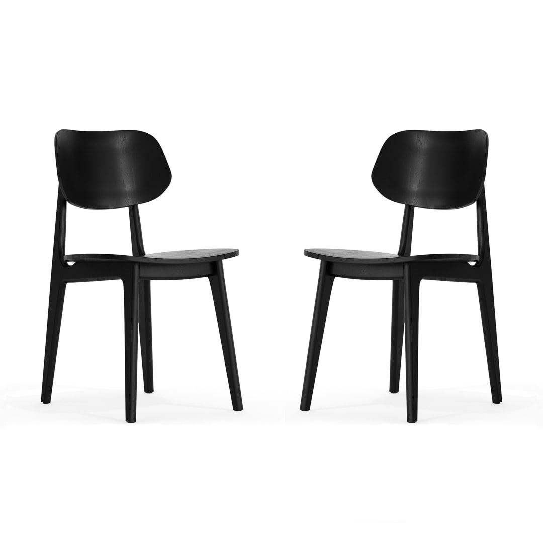 Verona Set of 2 Commercial Grade Solid Wood Dining Chairs with Curved Oval Backrests in Black
