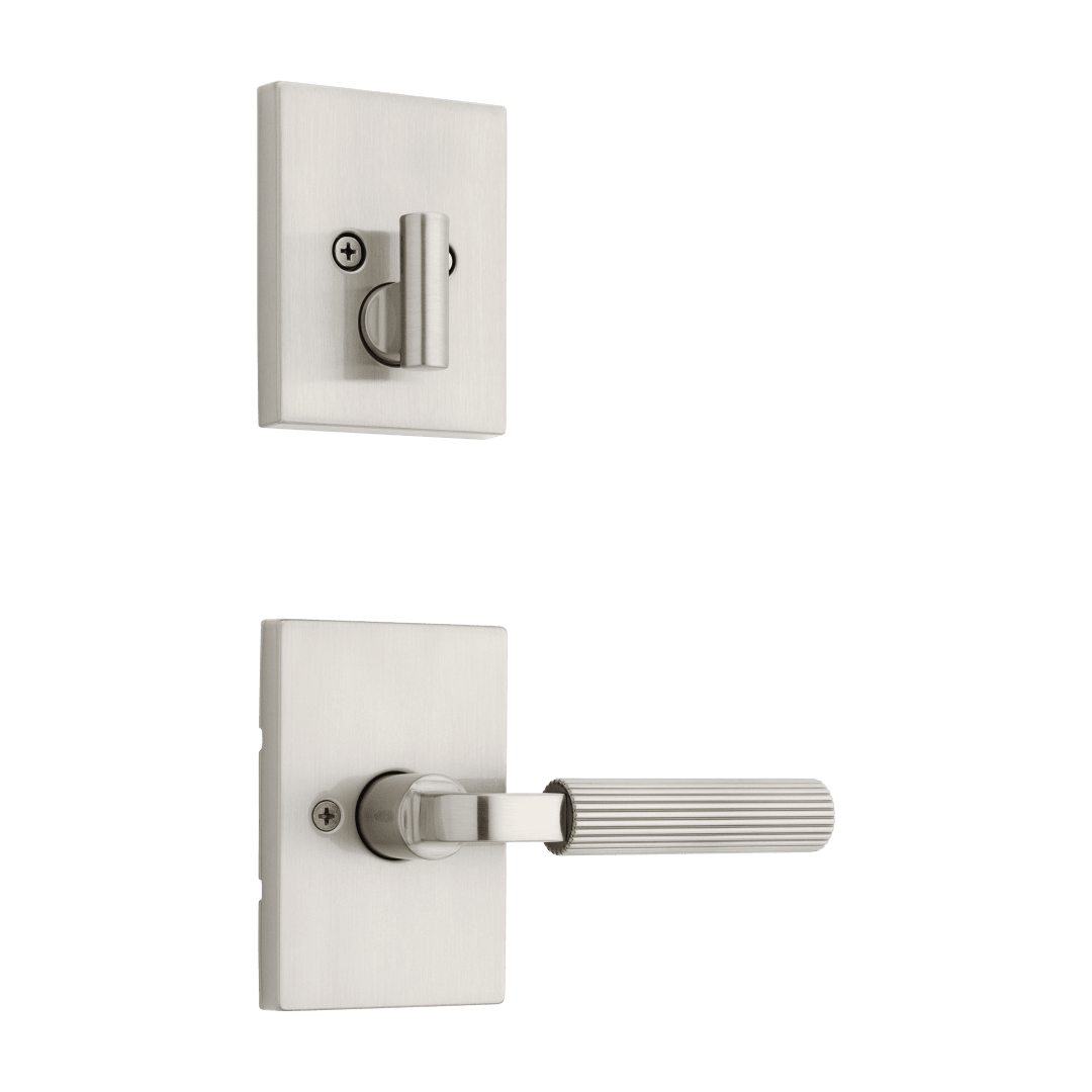 Mirada Reeded Single Cylinder Interior Pack Lever w/ Rectangular Rose in Satin Nickel