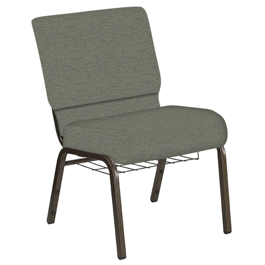 Embroidered 21''W Church Chair in Ravine Thyme Fabric with Book Rack - Gold Vein Frame