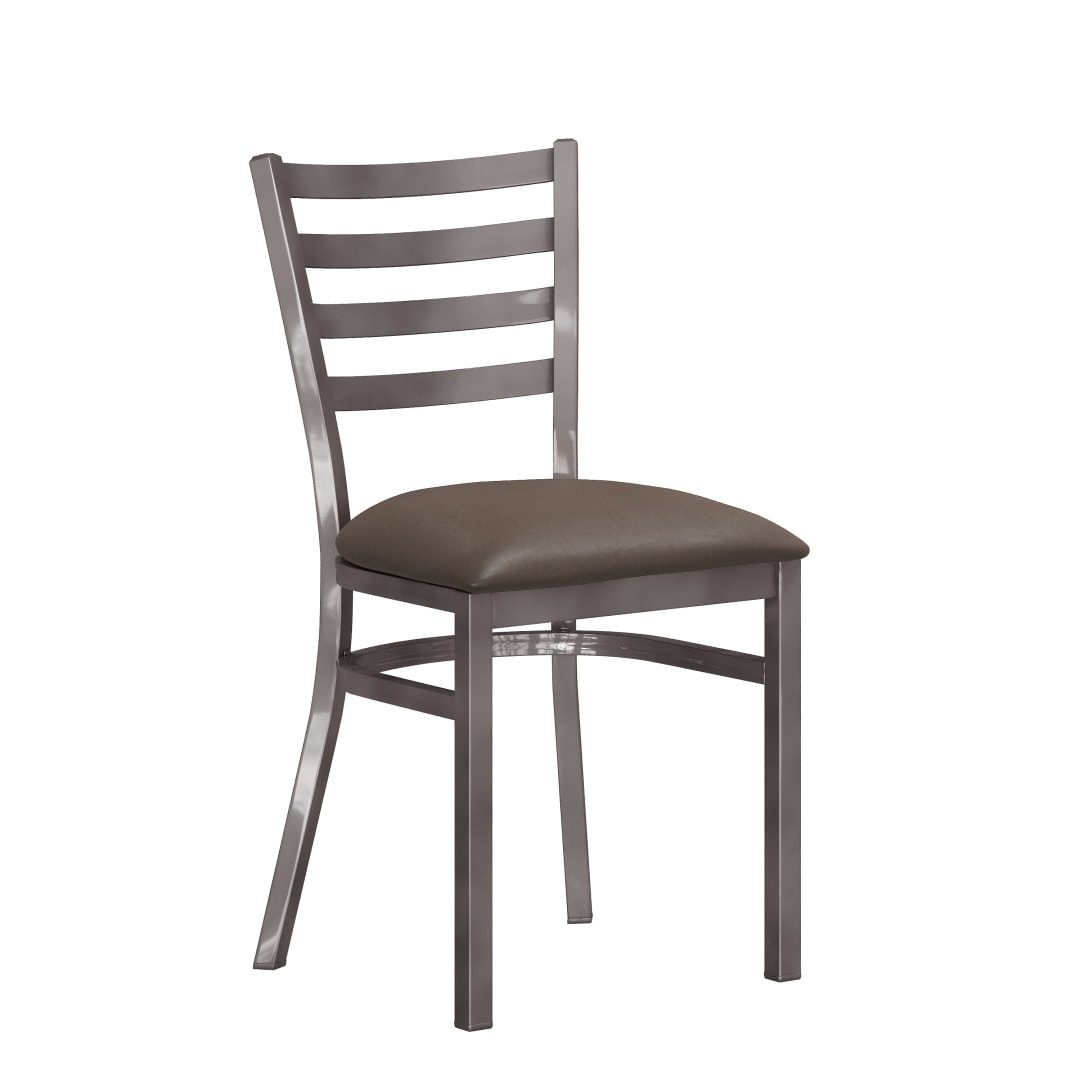 HERCULES Silver Antique Finish with Clear Coat Ladder Back Metal Restaurant Chair - Mocha Vinyl Seat