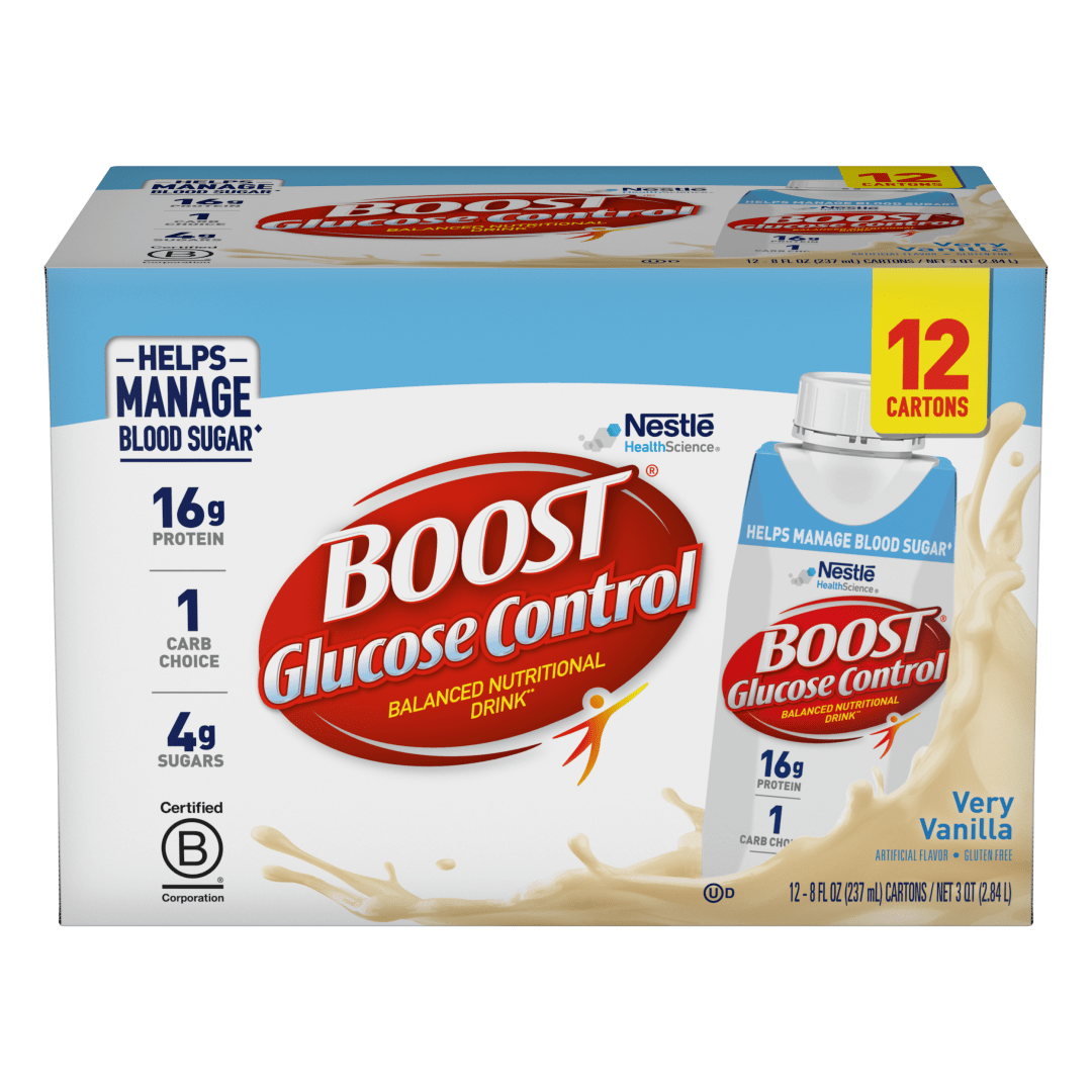 BOOST Glucose Control Nutritional Drink, Very Vanilla, 16g Protein, 12 - 8 fl oz Cartons