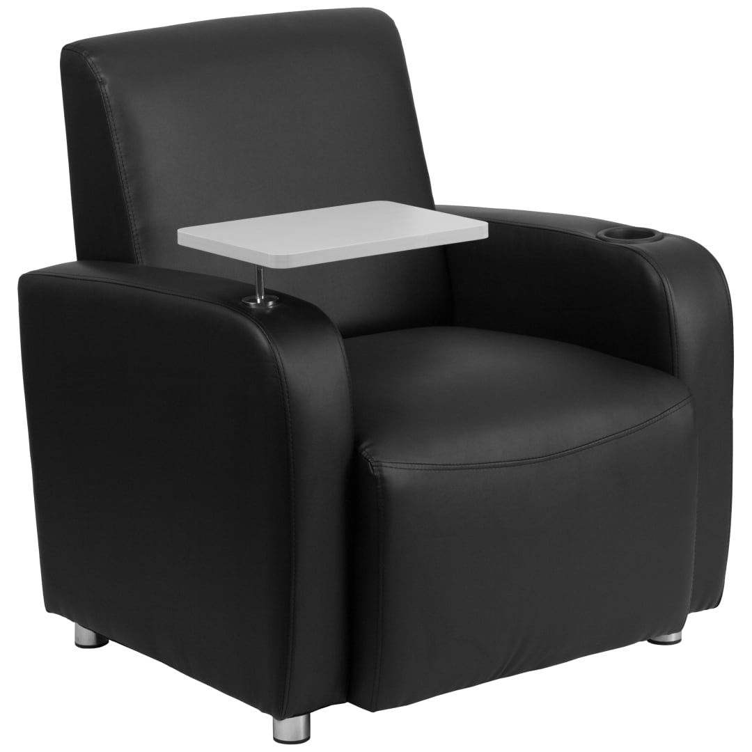 George Black LeatherSoft Guest Chair with Tablet Arm, Chrome Legs and Cup Holder