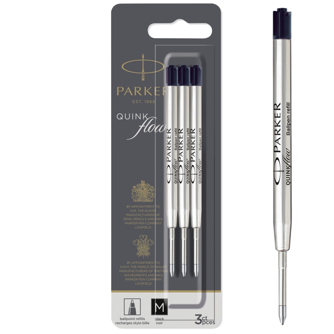 Parker Ballpoint Pen Refills | Medium Point | Black QUINKflow Ink | 3 Count