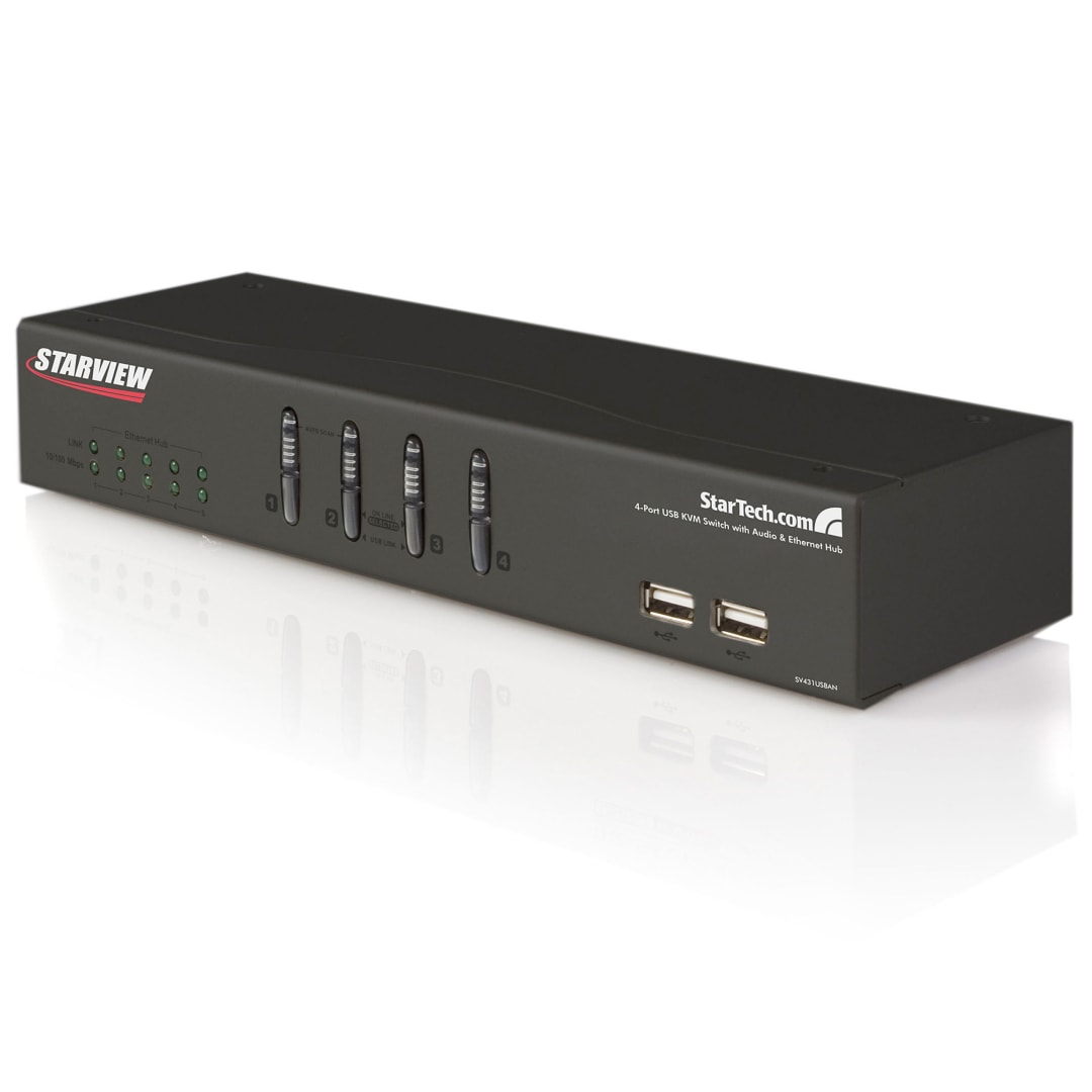 4 Port USB KVM Switch with Ethernet Switch