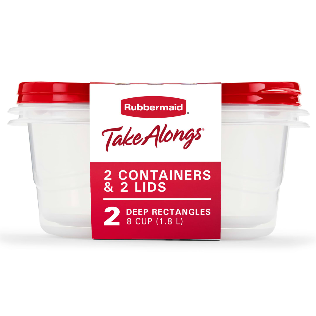 Rubbermaid® TakeAlongs® Rectangular Food Storage Containers, 1.8 L (8 Cup), Ruby Red, 2 Pack