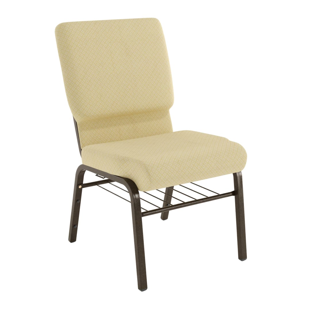 4 Pk. HERCULES Series 18.5''W Church Chair in Beige Patterned Fabric with Book Rack - Gold Vein Frame