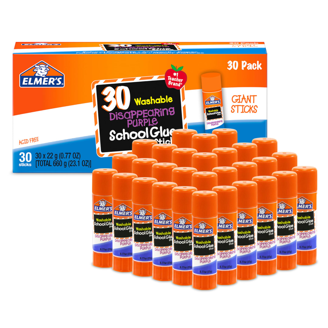 Elmer's Disappearing Purple School Glue Sticks, Washable, 22 Gram, 30 Count
