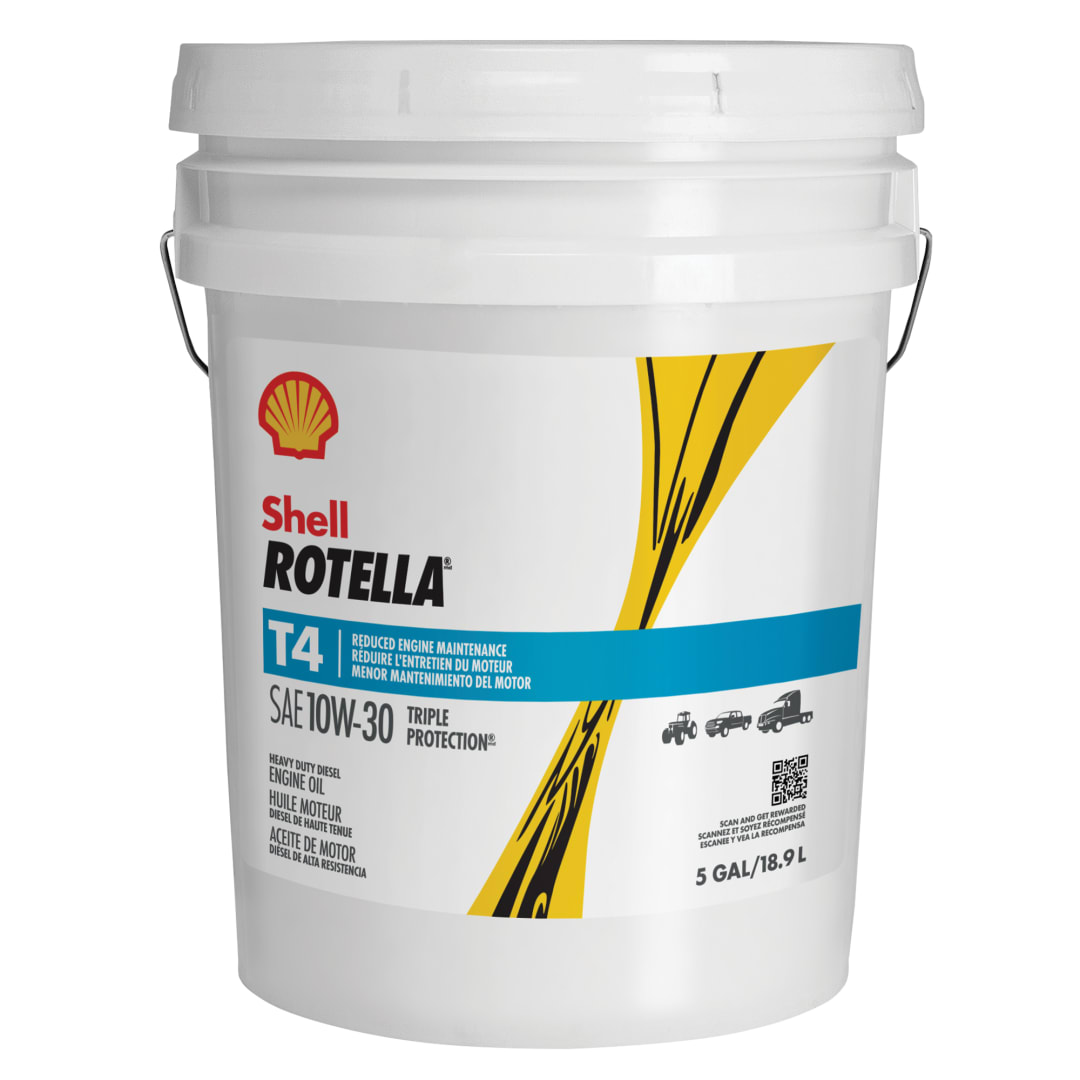 Huile moteur diesel Shell Rotella T4 10W-30, seau de 5 gallons