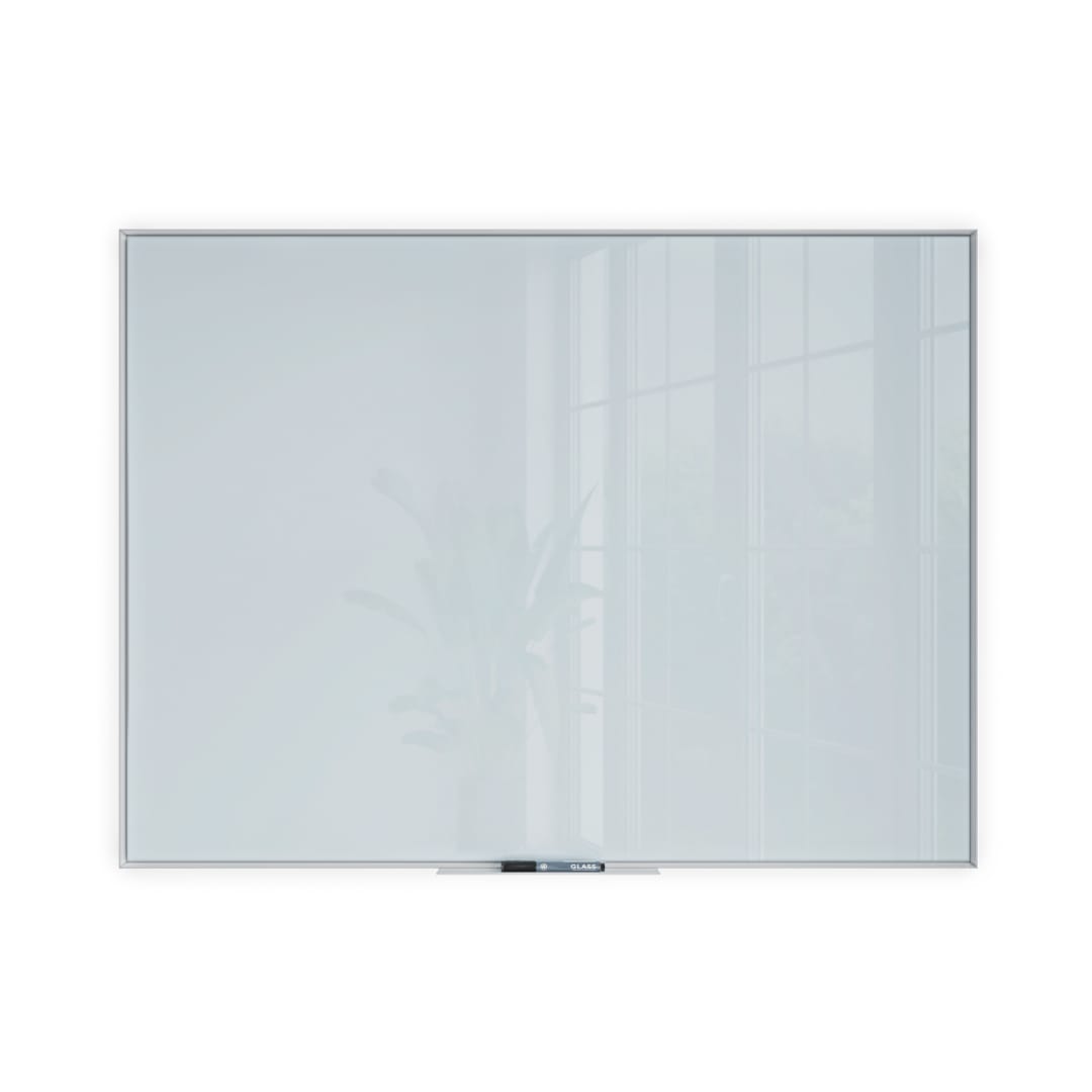 Aluminum Frame Magnetic Glass Dry Erase Board, White, White, 35" x 47", 4 x 3