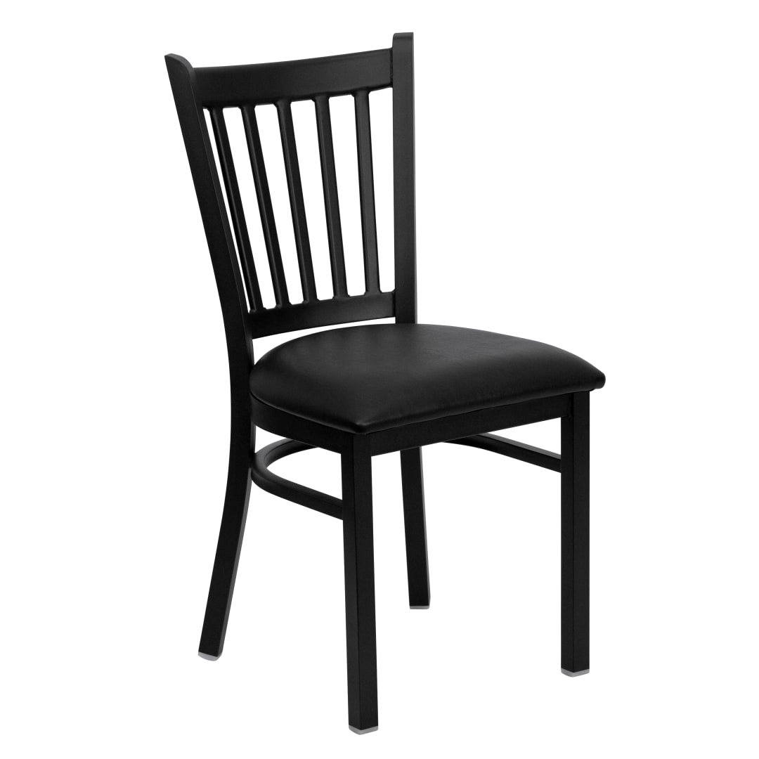 4 Pack HERCULES Series Black Vertical Back Metal Restaurant Chair - Black Vinyl Seat