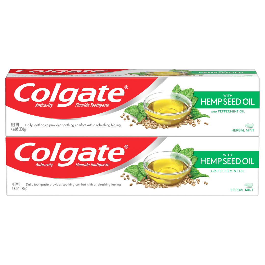 Colgate with Natural Hemp Seed Oil Gel Toothpaste with Anticavity Fluoride, Herbal Mint - 4.6 ounce (2 Pack)